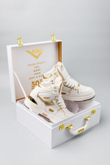 Pony Men's 50th Anniversary M-100 High Sneakers with White Lace, Blanco/Dorado