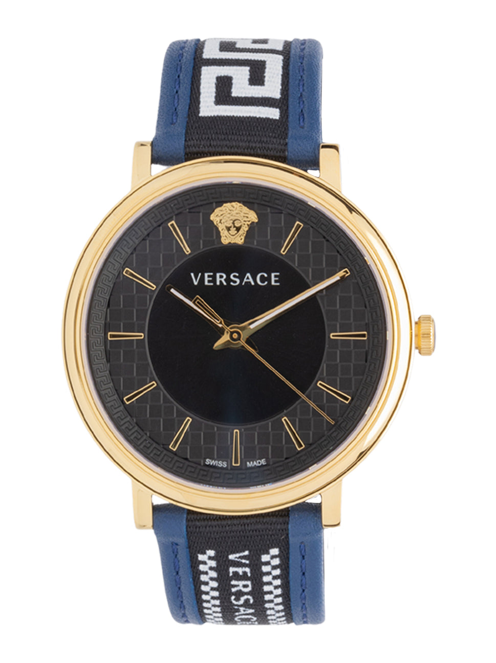 Versace Men's V Circle 3 Hands Watch Black/Blue 42mm VE5A01521