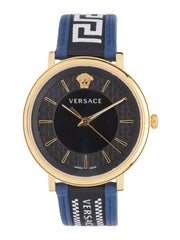 Versace Men's V Circle 3 Hands Watch Black/Blue 42mm VE5A01521
