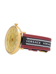 Versace Men's V Circle 3 Hands Watch Beige/Red 42mm VE5A02021