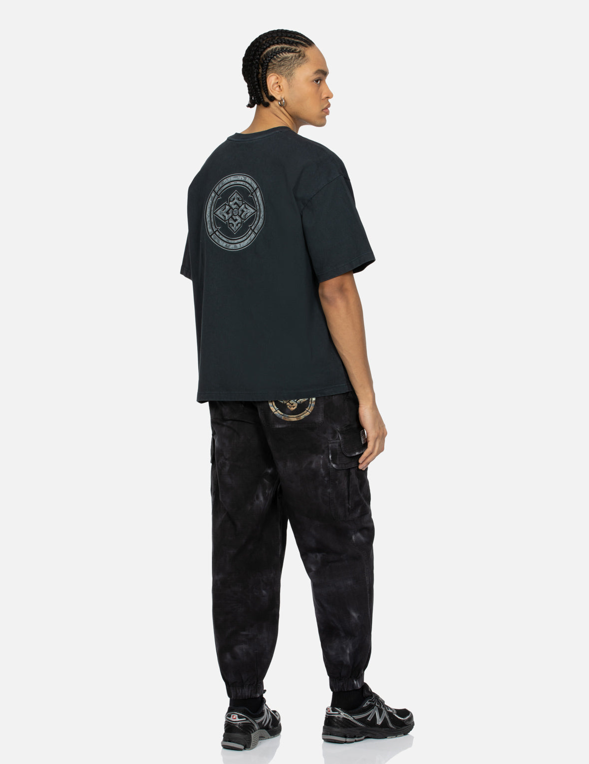 Evisu Kamon Embroidery Loose Fit Tie-Dye Cargo Joggers