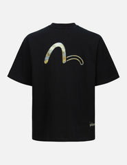 Evisu Calligraphy Shadow Logo Embroidery And Seagull Print Loose Fit T-Shirt