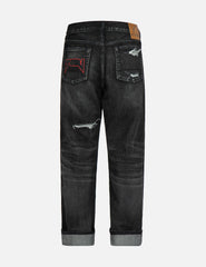 Evisu Logo Print Loose-Fit Distressed Denim Jeans