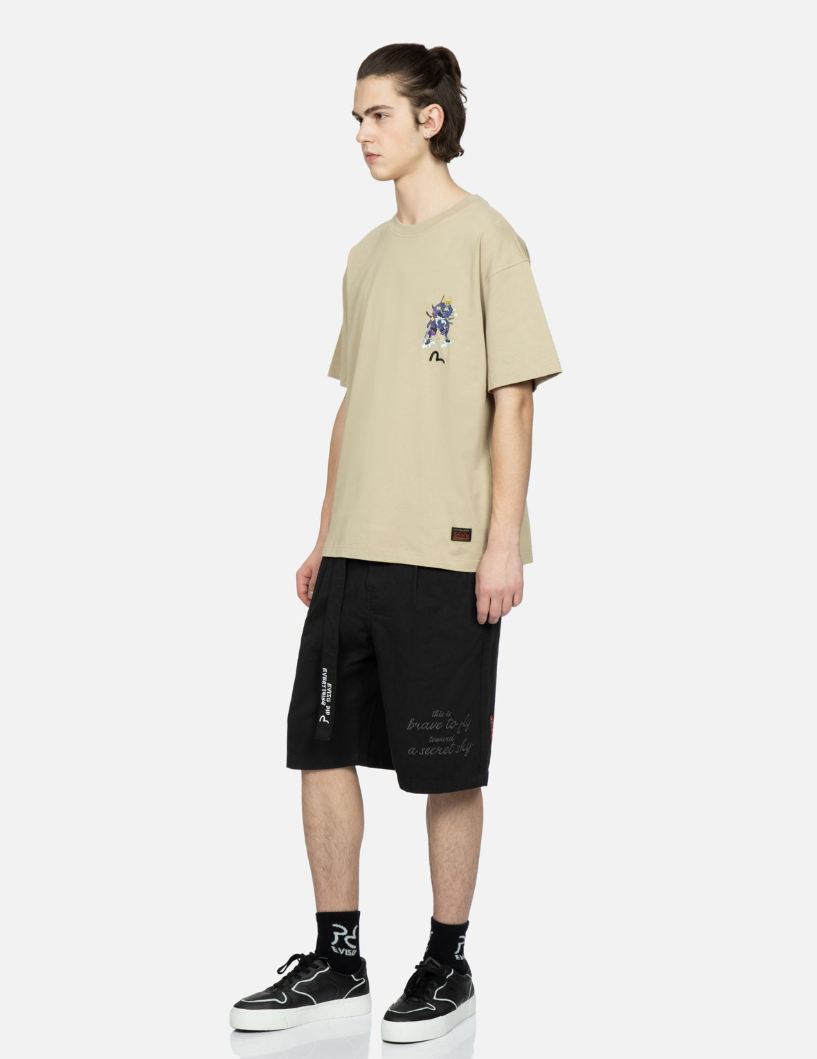 Evisu Slogan And Kamon Embroidery Cargo Shorts