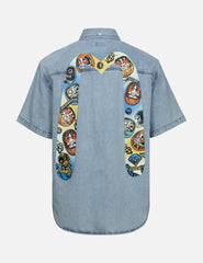 Evisu Gaming Daruma Daicock Print Relax Fit Short-Sleeve Denim Shirt