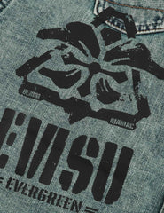 Evisu Faded-Washed Multi-Print Loose Fit Denim Shirt