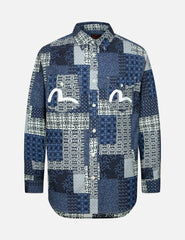 Evisu Allover Dermatoglyphic Block And Seagull Print Relax Fit Shirt