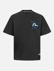 Evisu Brushstroke Seagull Print And Patchwork Relax Fit T-Shirt