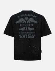 Evisu Logo Embroidery And Multi-Print Loose Fit T-Shirt