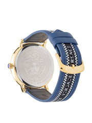 Versace Men's V Circle 3 Hands Watch Black/Blue 42mm VE5A01521