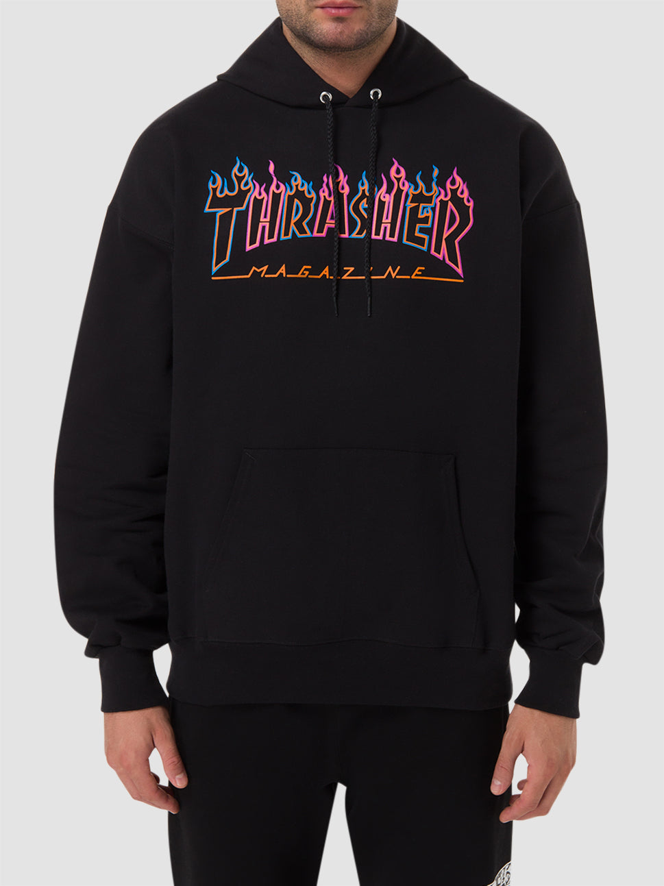 thrasher thrasher double flame neon black hoodie