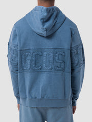 gcds gcds overdyed washed blue logo band hoodie