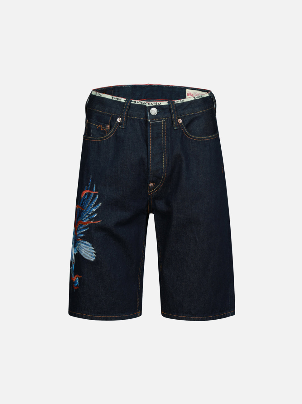 Evisu Indigo Seagull & Eagle Embroidery Short Jeans