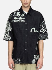 Evisu Navy AOP Seagull Embroidery & Kamon Decorative Print Shirt