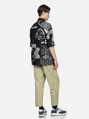 Evisu Navy AOP Seagull Embroidery & Kamon Decorative Print Shirt