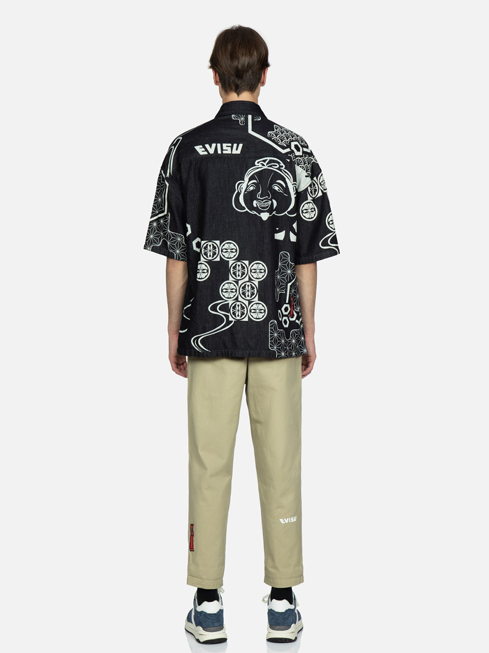 Evisu Navy AOP Seagull Embroidery & Kamon Decorative Print Shirt