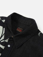 Evisu Navy AOP Seagull Embroidery & Kamon Decorative Print Shirt