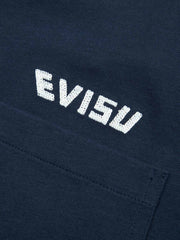 Evisu NAVY Embroidery & Brocade Kamon Applique Pocket Tee