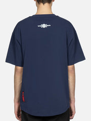 Evisu NAVY Embroidery & Brocade Kamon Applique Pocket Tee