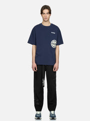 Evisu NAVY Embroidery & Brocade Kamon Applique Pocket Tee