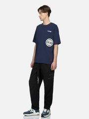 Evisu NAVY Embroidery & Brocade Kamon Applique Pocket Tee