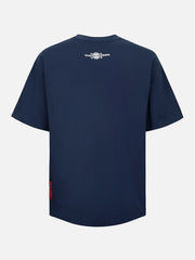 Evisu NAVY Embroidery & Brocade Kamon Applique Pocket Tee