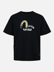 Evisu Black Brocade Seagull Applique Multi-Pocket Tee