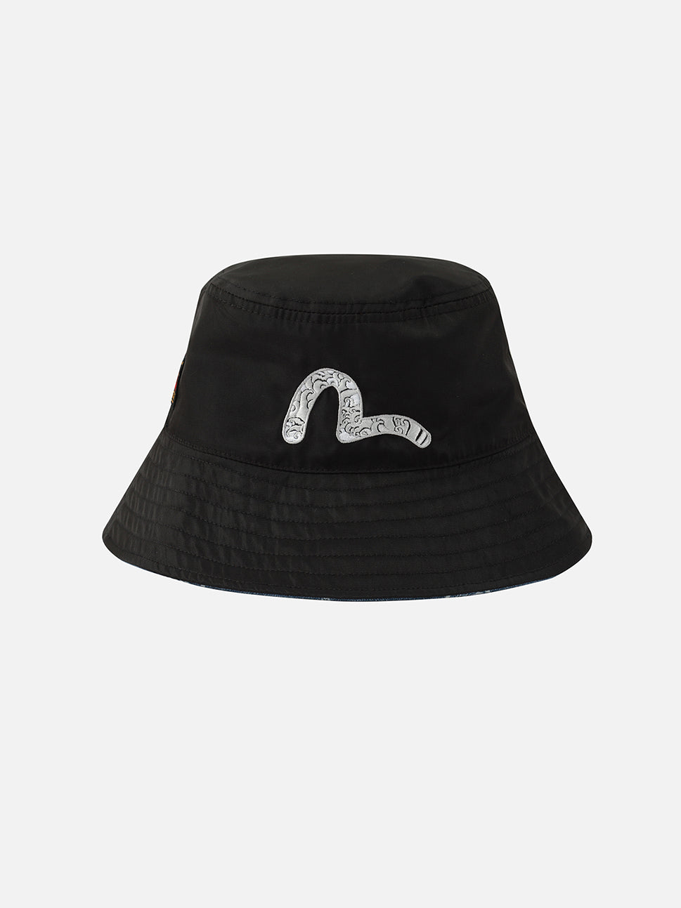 Evisu Black Seagull Embroidery with Kamon Eagle Allover Denim Bucket Hat