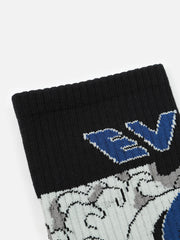 Evisu Black Seawave Jacquard & Seagull Embroidery Socks