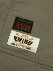 Evisu Dark Olive Seagull Embroidery & Stencil Slogan Print Shirt Jacket with Hood
