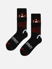 Evisu Black Double Layer Splicing & Flame Pattern Socks