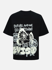 Evisu Black HT Graffiti Daruma Face Printed SS Tee