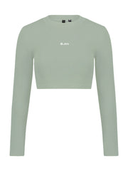 Bling Knit Long Sleeve Mock Neck Crop Top Seafoam Green BLW08BC K16