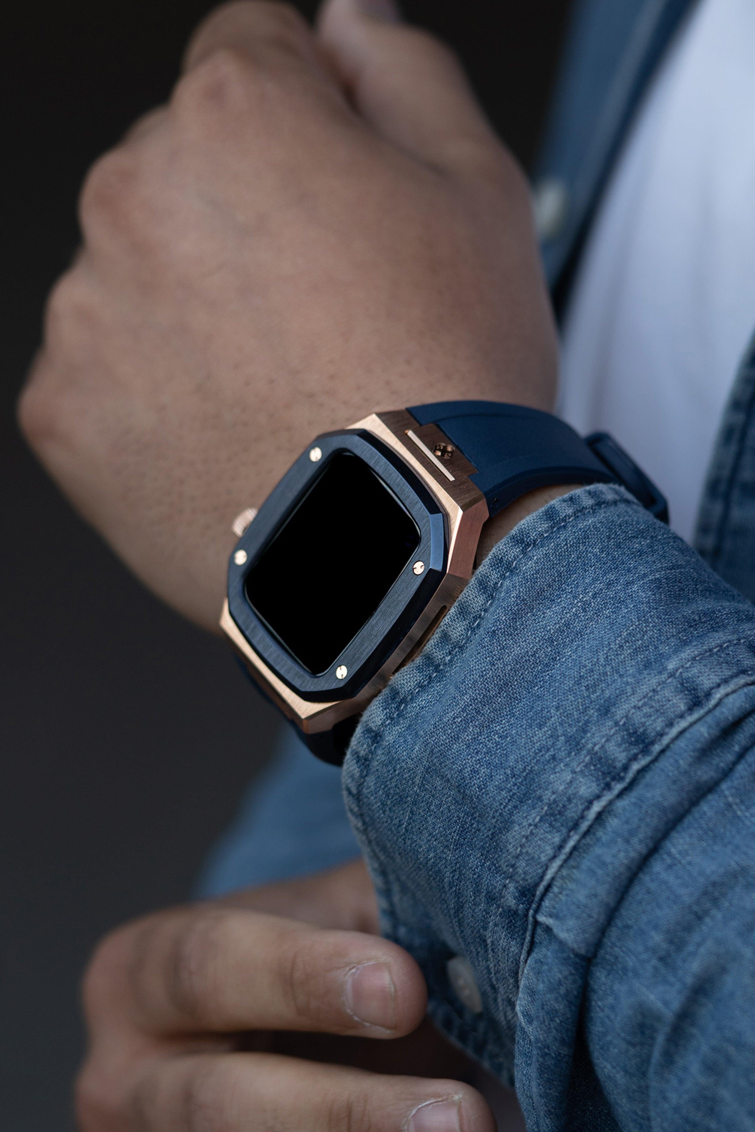 Buy Golden Concept Golden Concept Steel Case For Apple Watch 44Mm - Rose Gold With Blue Rubber Straps Online